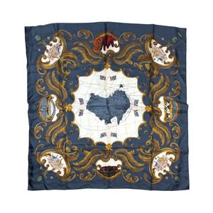 OROTON Luxury 100% Silk Australia Map Scarf Navy Gold Nautical 35x35 Square